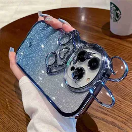 Cell Phone Cases Cute Cartoon Rabbit Plating Case for iPhone 14 13 Pro Max 12 11 X Xr Xs 8 7 Plus SE Shiny Glitter Camera Protector Holder Cover L230731