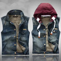 Men's Tank Top Wholesale - The new 2023 hot selling fashion trend retro denim motorcycle vest with hood simple ripped denim vest slim sleeveless Colete men