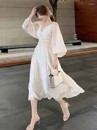 Casual Dresses High Quality Summer Hollow Out Lace Waist Slim Dress Cloak Sleeves Vintage Office Elegant Sexy Club