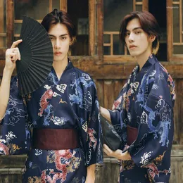 Abbigliamento etnico Kimono tradizionale giapponese da uomo con accappatoio in cardigan da notte lungo Haori Yukata stile samurai retrò Obi