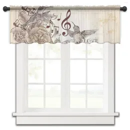 Curtain Yellow Hummingbird Musical Note Flower Bow Kitchen Curtains Tulle Sheer Short Bedroom Living Room Decor Voile Drapes