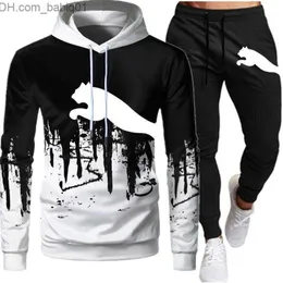 Erkeklerin Trailtsits Erkekler Hoodie+Sweatpants Sportswear Benekli Tasarım Sporları Erkek Moda Baskı İki Parçalı Spor Giyim Sokak Giyim T230802