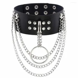 Choker Punk Leather 50mm Brett tre-lagers silverfärgkedja med ringnit med tornfri dekoration krage hals smycken för kvinnor