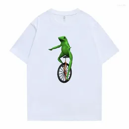 Erkek Tişörtleri Komik Yeşil Kurbağa Binicilik Tek tekerlekli bisiklet grafik tshirt Erkek Kadın Anime Karikatür Pamuk Gömlek UNISEX MODA SADECE BOYDA