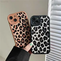 Mobiltelefonfodral Vintage Leopard Print Leather Case för iPhone 13 12 11 Pro Max X XR XS Max Matte Camera Lens Protective Silicone Cover CAPA L230731