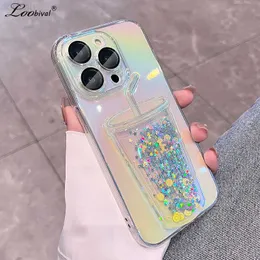 Cell Phone Cases Aurora Gradient Quicksand Case for iPhone 14 12 13 11 Pro Max Glitter Rainbow Transparent Bling Star Lens Film Protection Cover L230731