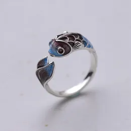 Wedding Rings Vintage Lucky Koi Fish Cyprinoid Open Ring For Women Fashion Silver Color Copper Metal Female Party Jewelry Gifts 230802