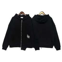 American Street Rhude Unique Capsule Style Zipper Head 3D broderi OS Loose Hooded Sweater