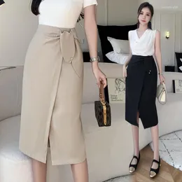 Skirts Ladies Elegant Bandage Split Skirt Women Clothes Chic Black Female Girls Korean Fashion Casual Clothing Drop