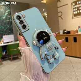 Mobiltelefonfodral plätering av 3D -astronaut vikningsstativfall för Samsung S23 Ultra S22 Plus S21 Fe S20 A32 A33 A50 A52 A53 Soft Cover Funda L230731