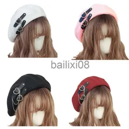 Stingy Brim Hats Lolita Girls Heart Buckle Beanie JK Hat Sweet Cool Hair cessories Fashion Beret Breathable Preppy Style Lolita Hat J230802