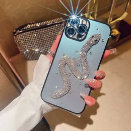 Mobiltelefonfodral Luxury 3D Glitter Bling Diamond Snake Plating Soft Phone Case för iPhone 14 13 12 Pro Max 11 X XS XR 7 8 Plus SE3 Silikon Cover L230731