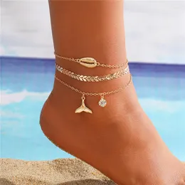 Anklets Modyle 2023 Vintage Bohemian Gold Color Shell for Women Crystal łańcuch Bransoleta Bransoletka plażowa Prezenty biżuterii