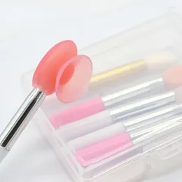 Makeup Brushes 6Pcs Soft Silicone Lip Balms Mask Brush With Sucker Dust Cover Lipstick Cosmetic Storage Box