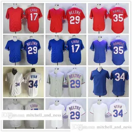 Винтажный фильм Бейсбол носит Джерси 17 Shin-Soo Choo 29 Adrian Beltre 34 Nolan Ryan 35 Cole Hamels Blank Jerseys Мужчины женщины молодежь S-xxxl