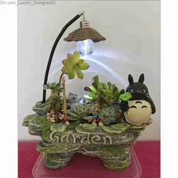 Planters POTS Mini Rock Flowerpot glödlampa med lätt tecknad harts saftiga växter bonsai lagringstank trädgård leverans z230802