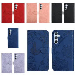 Estuches de billetera de cuero con flores para Samsung Galaxy M34 S23 FE Ultra Plus A24 4G M14 5G F14 A25 5G Huawei Honor 90 Lite Mariposa Sensación de mano Titular de la ranura para tarjeta Funda con tapa