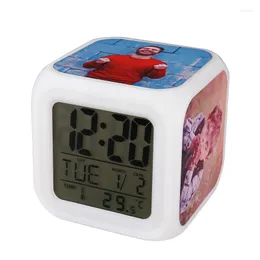 Table Clocks Sublimation Blank Creative Printable White Plastic LED Color Changing Digital Desk Square Alarm Clock