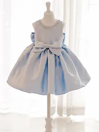 Flickaklänningar Blue Flower Wedding Dress Children's Fashionable Princess Girl's Birthday Poncho Host Piano Performance