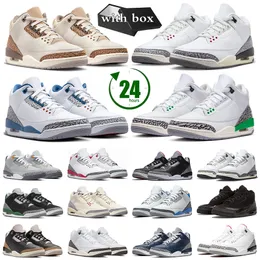 med Box Jumpman 3 3S basketskor Mens Trainers Palomino White Cement Reimagined Wizards Lucky Green Fire Red Neapolitan Women Sneakers Sport