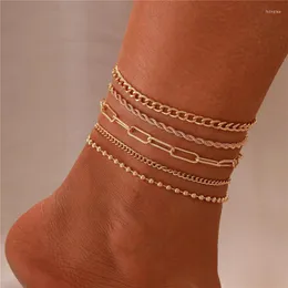 Ankiety Wukalo 5 szt./Zestaw Zestaw Zestaw łańcucha Zestaw Ankleta dla kobiet Bracelety złota na nogach Summer Beach Prezenty biżuterii