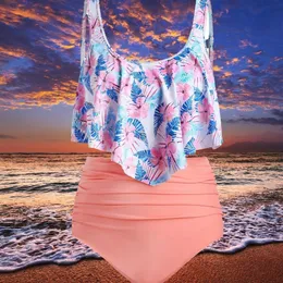 Women's Swimwear Women's Push Up Pink Floral Oversize Tankini High Waist Tummy Control Swimwear 2 Pieces Sweet Beach Bathing Suit Set 230803