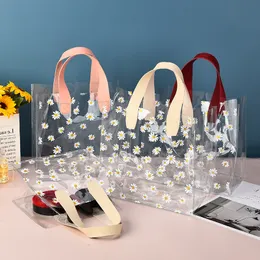 Gift Wrap 10pcs Transparent Gift Bag With Handle Birthday Wedding Party Favors For Guests PVC Handbag Gift Bags Packaging Clear Supplies 230802