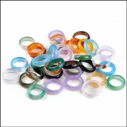 Three Stone Rings 20Pcs Whole Lots Colorf Mix Natural Agate Band Gemstone Rings Jade Jewelry Hfgkl282m