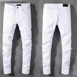 Luxurys Designer Mens Jeans Famous Dasual Design Slim-leg White Embroidery Snake Pantaloni estivi da motociclista Pantaloni a matita Taglia 29-40271V