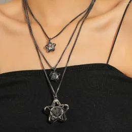 Colares com Pingente MODOMA 2023 Fashion Multi-Layer Chains Necklace For Women Gothic Star Vintage Punk Y2k Acessórios Cor Prata Jóias
