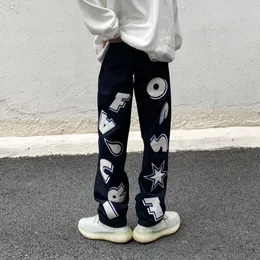 Designer Jeans Patchwork Embroidered Men's Pants Heavy Sweatpants Custom Loose Stack Sweatpants