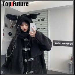 Beanie/Skull Caps Y2K Girl Women Harajuku Rabbit Bunny Ear Scarf Hijab Hat Gloves Female Furry Cap Winter Warm Plush Gift Drop 230802