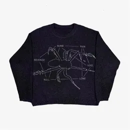 Męskie swetry pająki punkowy print dzianina Oneck unisex pullover y2k harajuku street noszenie bajki 90 Wysoka luźna para sweter 230802