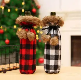 Christmas Wine Bottle Cover Wine Champagne Plaid Bottle Bag for Party Home Festive Christmas Decoration Supplies