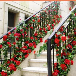 Decorative Flowers 240cm Artificial Rose Vine Autumn Background Decoration Silk Rattan Garland For Wedding Family El