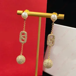 Designer Metal inlaid Zircon Pearl Gold Ball Alphabet Tassel Women's earrings Dangle Chandelier, luxury high quality accessories, weddings, banquets, balls, parties