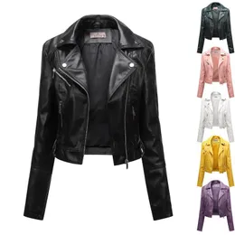 Kvinnors läderdräkt Slim Fit Steam Punk Jacket Thin Spring Coat Motorcykel Wear Lapel Jaqueta de Couro