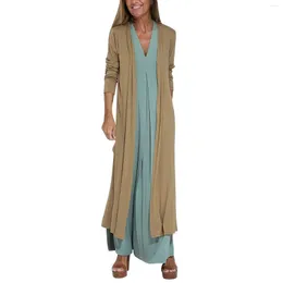 Kvinnors badkläder sommar avslappnad fast färg långärmad vent maxi lös Cardigan Boho Beach sundress med Shaker Zip Front