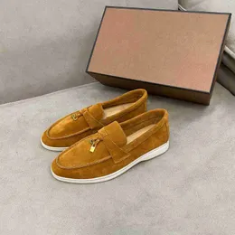 Loropiano High Version Lp Classic Suede Slip on Flat Sole Casual Single Toe Layer Cowhide Men's and Women's Large Lazy Lefu Shoes Shoes