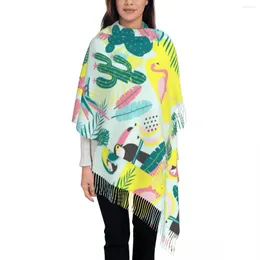 Scarves Tropical Toucan Flamingos Parrot Cactuses And Exotic Leaves Womens Warm Winter Infinity Set Blanket Scarf Pure Color