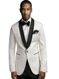 Ternos masculinos marfim masculino para casamento noivo smoking masculino baile de formatura jantar festa xale lapela blazer calças 2 peças jaqueta calça preta