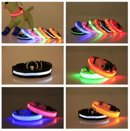 Nylon LED Dog Collars Night Safety Light Flashing Glow in the Dark Small Pet Leash Puppy Collar Shinning Safe designer dogs necklaces DHL LL