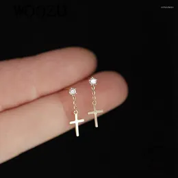 Studörhängen Woozu 925 Sterling Silver 14K Gold Plated Luxury Zircon Cross Tassel For Women Punk Gothic Birthday Jewelry Gift