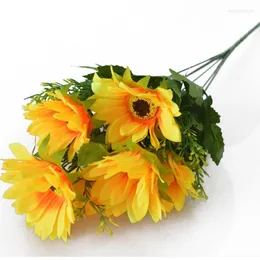 Kwiaty dekoracyjne sztuczny słonecznik dom Wedding Dom jesienny Dekoracja Wysokiej jakości duży bukiet luksusowy fałszywy układ kwiatowy