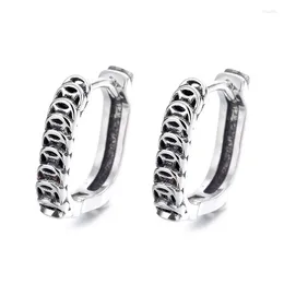 Hoop Earrings Retro Square Coin Women Jewelry Personality Ethnic Creative 925 Silver Ear Buckle Female Accessories