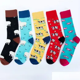 Men'S Socks Cartoon Farm Animals Cute Sheep Cow Pig Funky Harajuku Men Colorf Happy Autumn Funny Hip Hop Casual Cotton Winter Drop Del Dhxgd