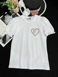 Summer New Gaoding Girls' Style Sweet Temperament Crystal Unhas Diamond Letter Decoration Bubble Short Sleeve T-shirt