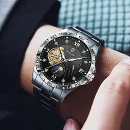 Armbandsur Glenaw Mechanical Watches Nine Oclock Design Vattentät rostfritt stål Strap Watch for Man Kalender 230802