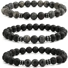 Strand Gun Black Plated Fashion Jewelry Men Round Gemstone Bead Armband med Lava Stone Zink Eloy 3PCS/Set