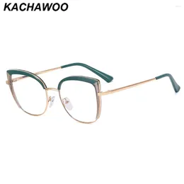 Sunglasses Kachawoo TR90 Anti Blue Light Glasses Optical Cat Eye Female Candy Color Women Big Square Frame Metal Ladies Green Grey